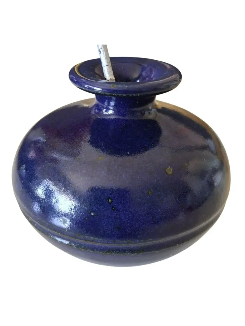 Vintage Cobalt Blue Studio Pottery Squat Vase Artist Signed Kathryn